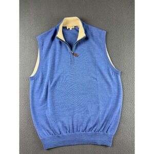 Peter Millar Sweater Vest Men's XL Blue Merino Wool Golf Preppy Sports 1/4 Zip